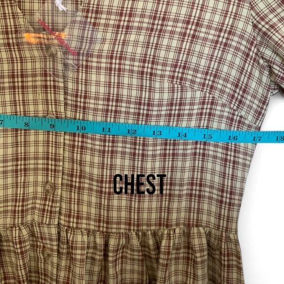 NWT Urban Threads Tiered V-Neck Brown Plaid Mini Dress-Size 10 - Picture 5 of 9